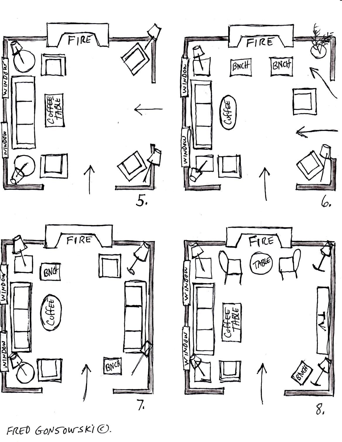 Furniture placement floor plan for square living room
