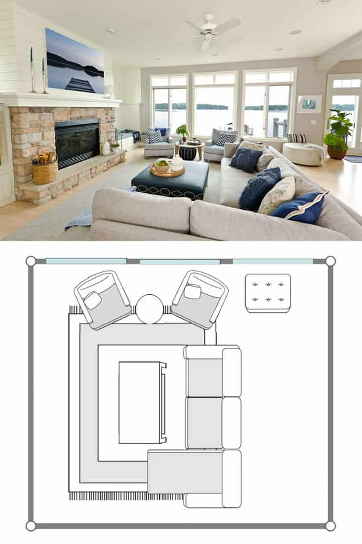 L-shaped sectional floor plan for square living room